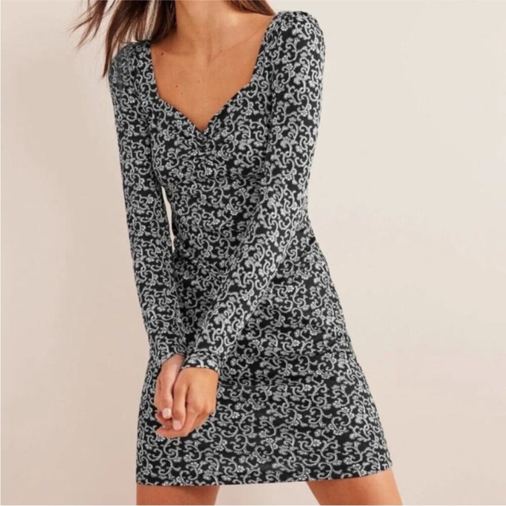 Boden Sweetheart Mini Dress Black‎ White Swirl Swig Size 8